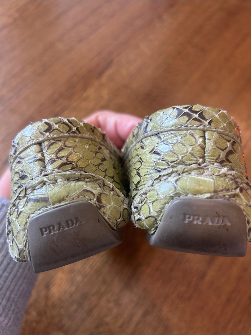 Prada Olive Green Snakeskin Loafers with Gold Logo 38 - Picture 5 of 6